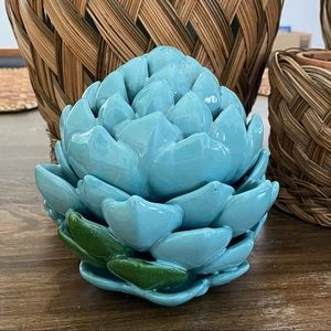 MMA Ceramic Artichoke Box / Covered Dish  VINTAGE Museum of Modern Art teal